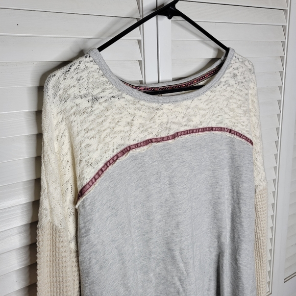 Knox Rose Mixed Media Ribbed Knit/Lace/Waffle Knit Long Sleeve Boho Top PLUS XXL - Picture 3 of 10